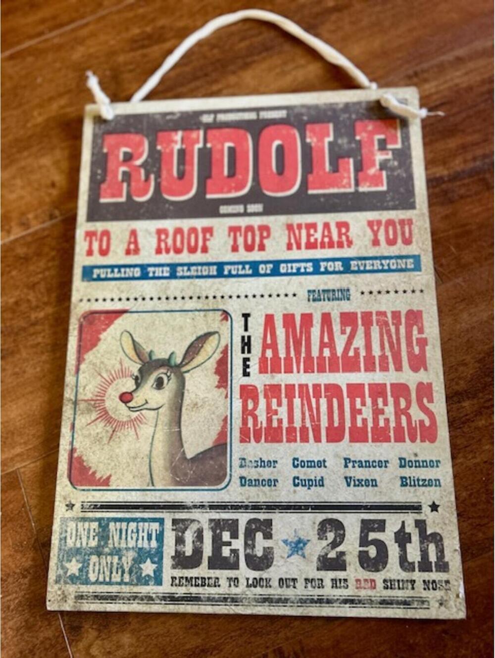 Vintage Style Rudolf Christmas Wall Sign